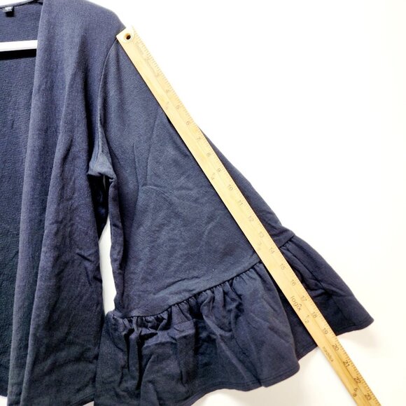Colleen Lopez Navy Ruffle Sleeve Open-Front Black Cardigan Sweater Size M New - Picture 6 of 15
